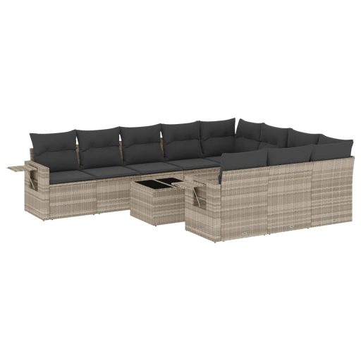 11 részes világosszürke polyrattan kerti ülőgarnitúra párnákkal