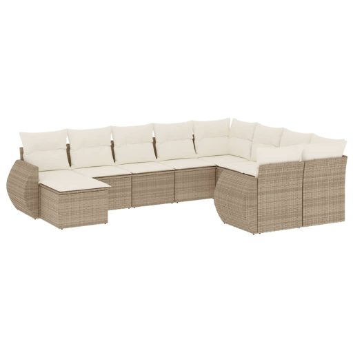 10 részes bézs polyrattan kerti ülőgarnitúra párnával