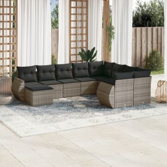   10 részes szürke polyrattan kerti ülőgarnitúra párnákkal