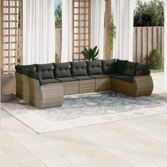   10 részes szürke polyrattan kerti ülőgarnitúra párnákkal