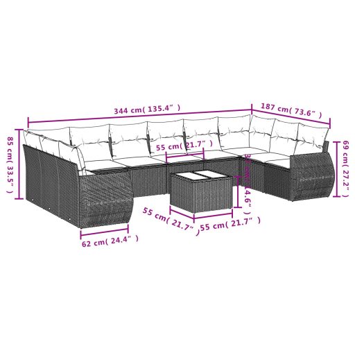 10 részes szürke polyrattan kerti ülőgarnitúra párnákkal