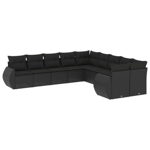 10 részes fekete polyrattan kerti ülőgarnitúra párnákkal