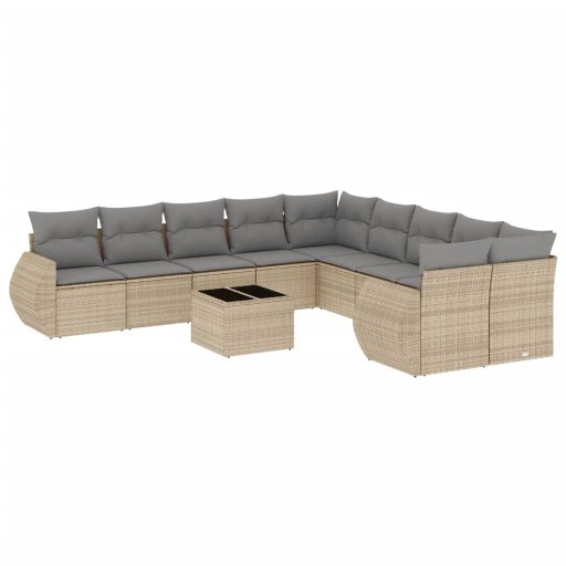 11 részes bézs polyrattan kerti ülőgarnitúra párnákkal