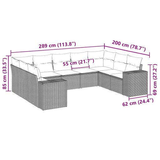 9 részes fekete polyrattan kerti ülőgarnitúra párnákkal