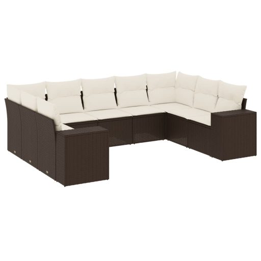 9 részes barna polyrattan kerti ülőgarnitúra párnákkal