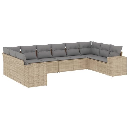 10 részes bézs polyrattan kerti ülőgarnitúra párnával