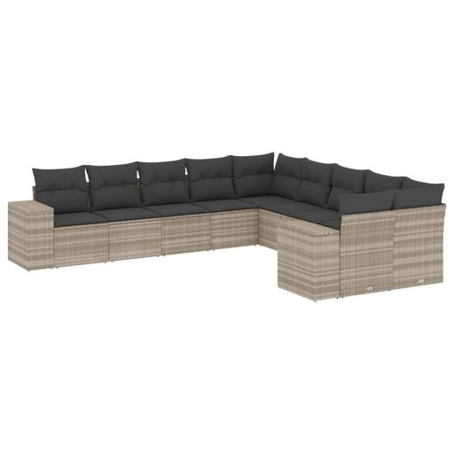 10 részes világosszürke polyrattan kerti ülőgarnitúra párnákkal