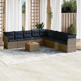   10 részes szürke polyrattan kerti ülőgarnitúra párnával