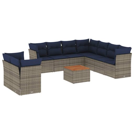 10 részes szürke polyrattan kerti ülőgarnitúra párnákkal