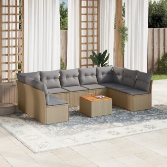   10 részes vegyes bézs polyrattan kerti ülőgarnitúra párnákkal