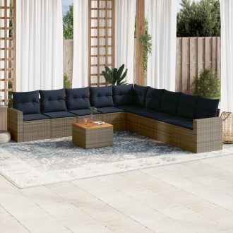   10 részes szürke polyrattan kerti ülőgarnitúra párnával