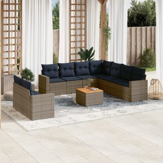   10 részes szürke polyrattan kerti ülőgarnitúra párnával