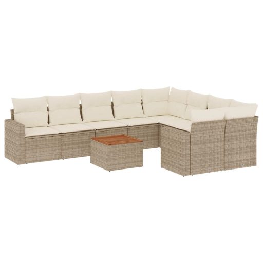 10 részes bézs polyrattan kerti ülőgarnitúra párnával