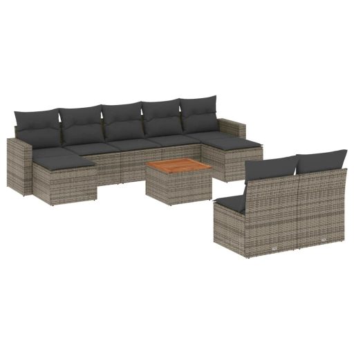 10 részes szürke polyrattan kerti ülőgarnitúra párnákkal