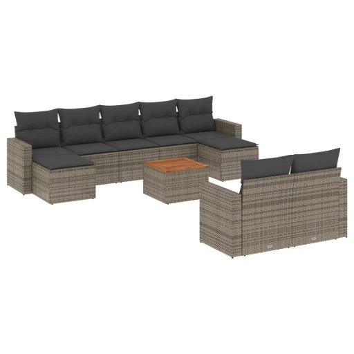 10 részes szürke polyrattan kerti ülőgarnitúra párnákkal