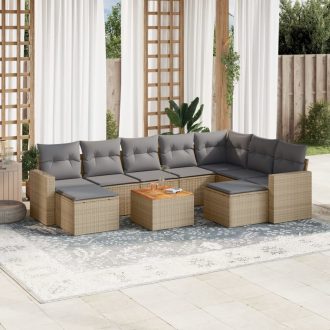  10 részes vegyes bézs polyrattan kerti ülőgarnitúra párnákkal