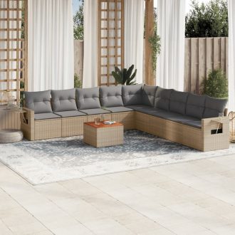   10 részes vegyes bézs polyrattan kerti ülőgarnitúra párnákkal