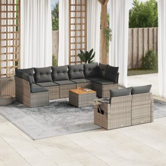   10 részes szürke polyrattan kerti ülőgarnitúra párnákkal