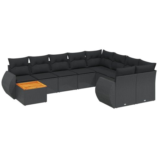 10 részes fekete polyrattan kerti ülőgarnitúra párnákkal