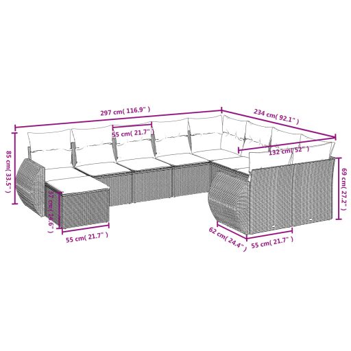 10 részes bézs polyrattan kerti ülőgarnitúra párnával