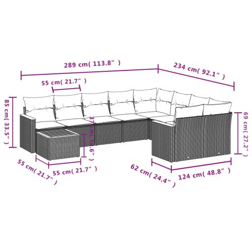 10 részes bézs polyrattan kerti ülőgarnitúra párnával