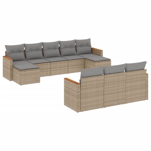 10 részes bézs polyrattan kerti ülőgarnitúra párnával