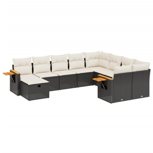 10 részes fekete polyrattan kerti ülőgarnitúra párnákkal