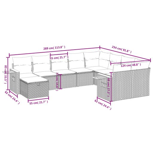 10 részes fekete polyrattan kerti ülőgarnitúra párnákkal