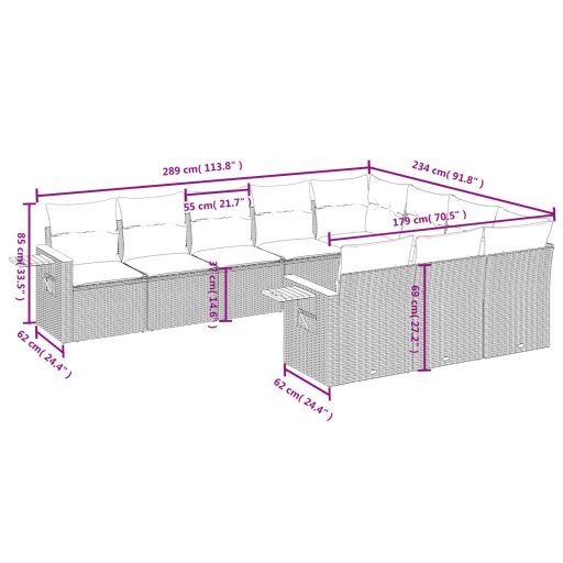 10 részes szürke polyrattan kerti ülőgarnitúra párnákkal