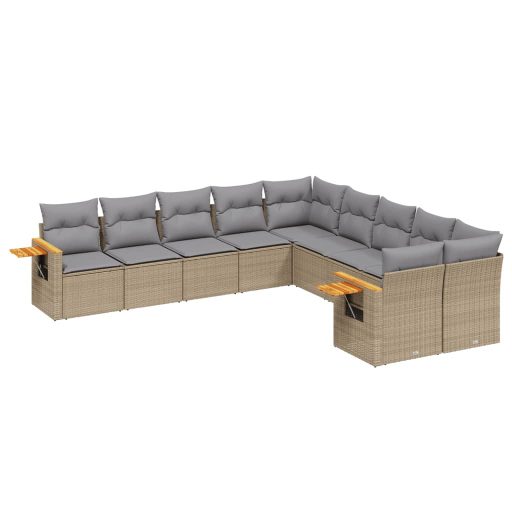 10 részes bézs polyrattan kerti ülőgarnitúra párnával