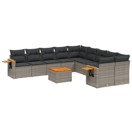11 részes szürke polyrattan kerti ülőgarnitúra párnákkal