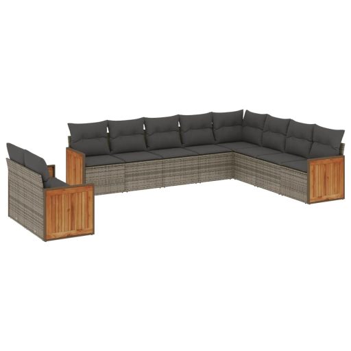 10 részes szürke polyrattan kerti ülőgarnitúra párnákkal