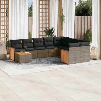  10 részes szürke polyrattan kerti ülőgarnitúra párnákkal