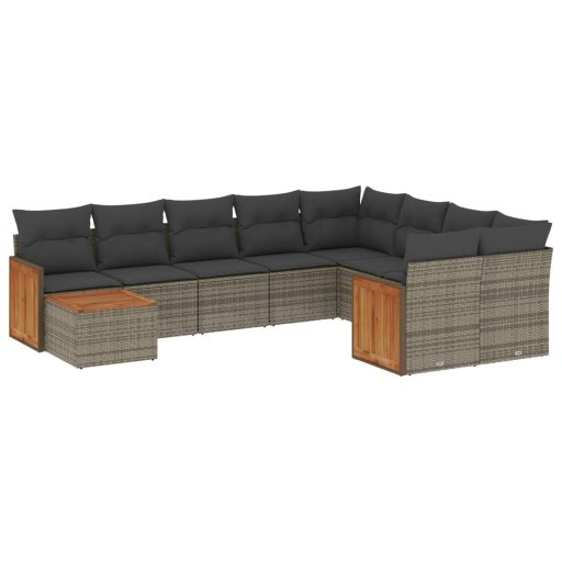 10 részes szürke polyrattan kerti ülőgarnitúra párnákkal