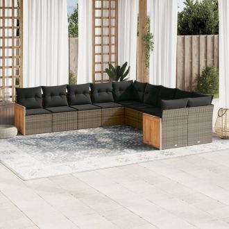   10 részes szürke polyrattan kerti ülőgarnitúra párnákkal