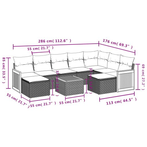 10 részes szürke polyrattan kerti ülőgarnitúra párnákkal
