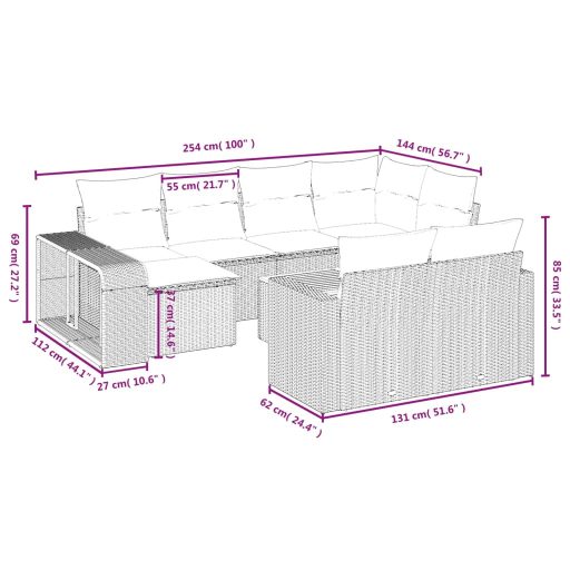 11 részes szürke polyrattan kerti ülőgarnitúra párnákkal