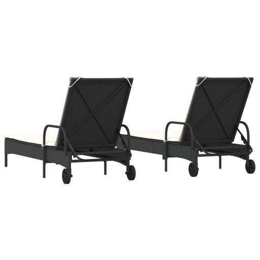 2 db fekete polyrattan napozóágy párnával