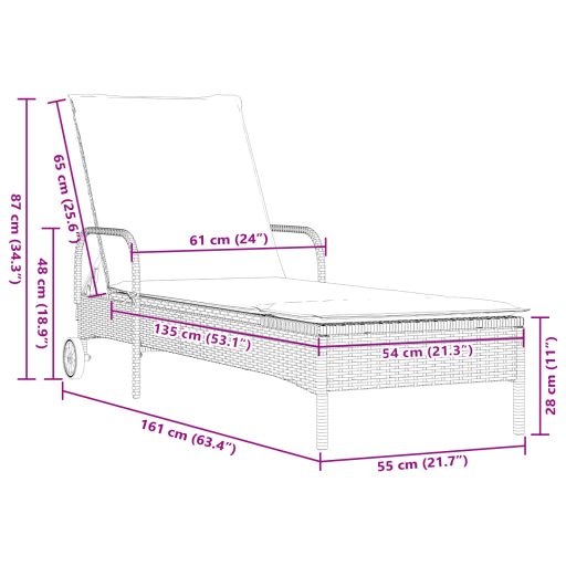 2 db barna polyrattan napozóágy párnával