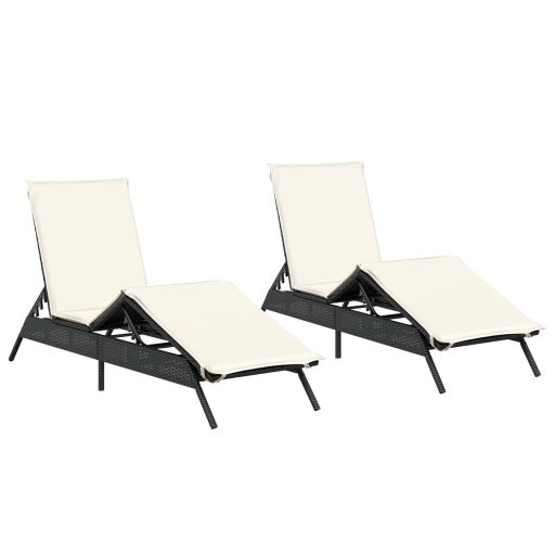 2 db fekete polyrattan napozóágy párnával