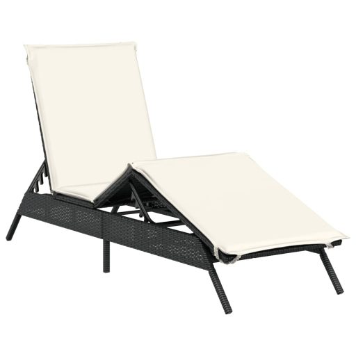 2 db fekete polyrattan napozóágy párnával