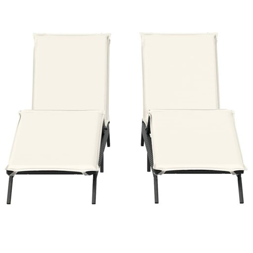 2 db fekete polyrattan napozóágy párnával