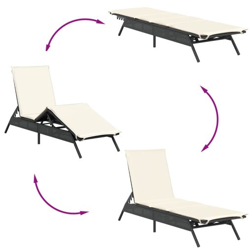2 db fekete polyrattan napozóágy párnával