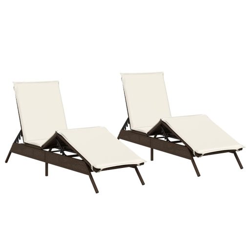 2 db barna polyrattan napozóágy párnával