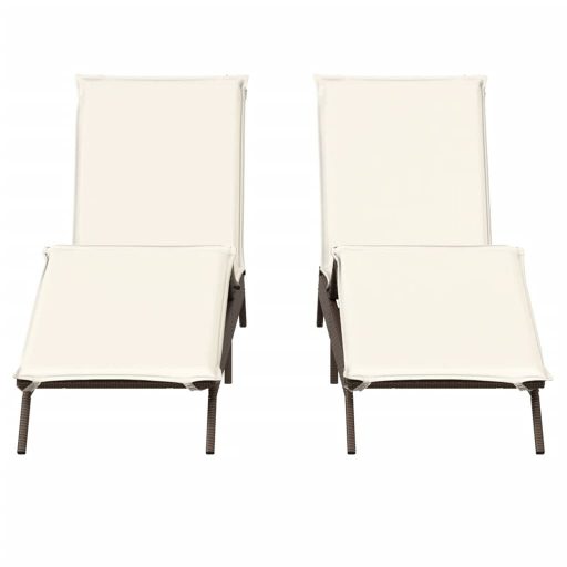 2 db barna polyrattan napozóágy párnával