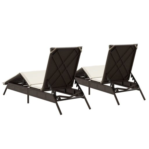 2 db barna polyrattan napozóágy párnával