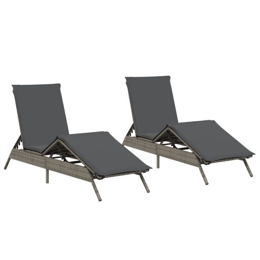 2 db világosszürke polyrattan napozóágy párnával