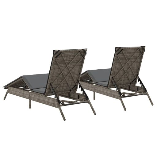 2 db világosszürke polyrattan napozóágy párnával
