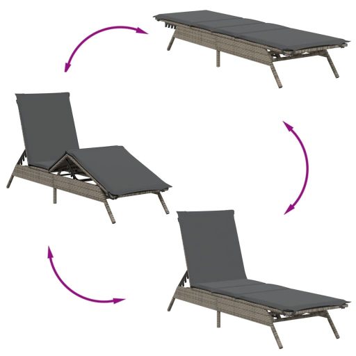 2 db világosszürke polyrattan napozóágy párnával
