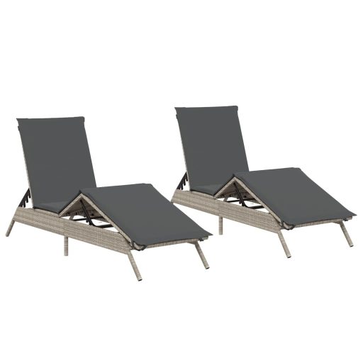 2 db világosszürke polyrattan napozóágy párnával